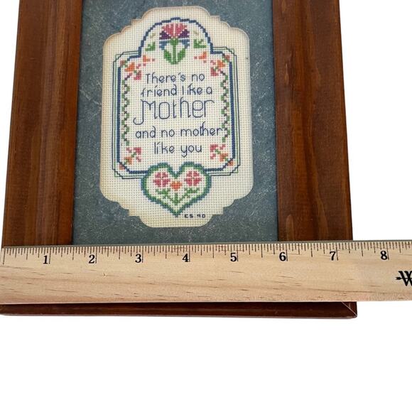 Vintage Framed Cross Stitch “There’s No Friend Like a Mother” Floral Heart 9"x7" - Picture 4 of 7